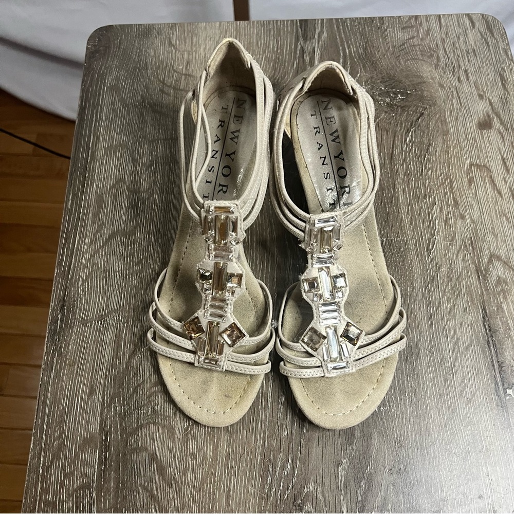 Gemmed short strapped heels